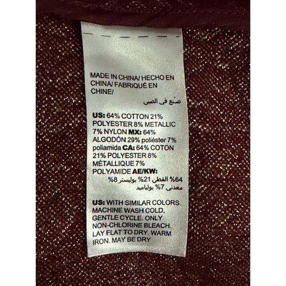 Chico's Jacquard Metallic Brocade Jacket Open Front Burgundy Gold Lurex Size 3 - Picture 7 of 7